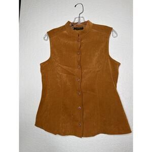 Hill Country Brown Suede-Feel Cotton Button Front Vest Women’s Size 8